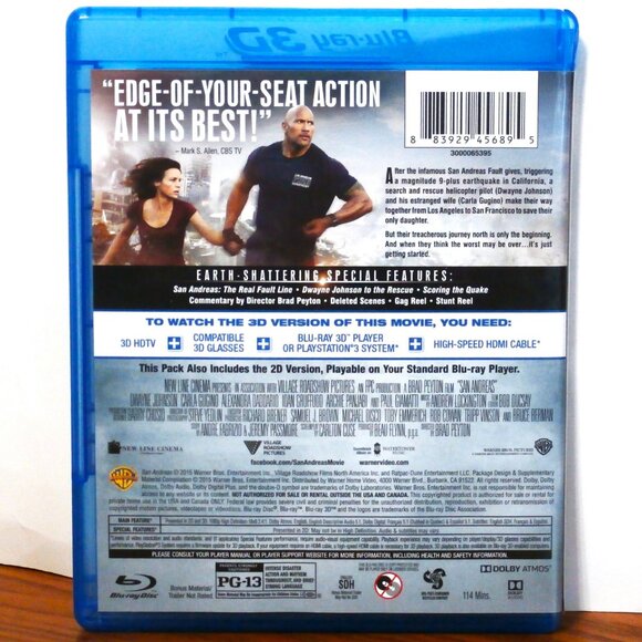 3D SAN ANDREAS (Blu-ray, 2015) 3D Blu-ray + Blu-ray, 2-Disc Set, Dwayne Johnson - Picture 2 of 5